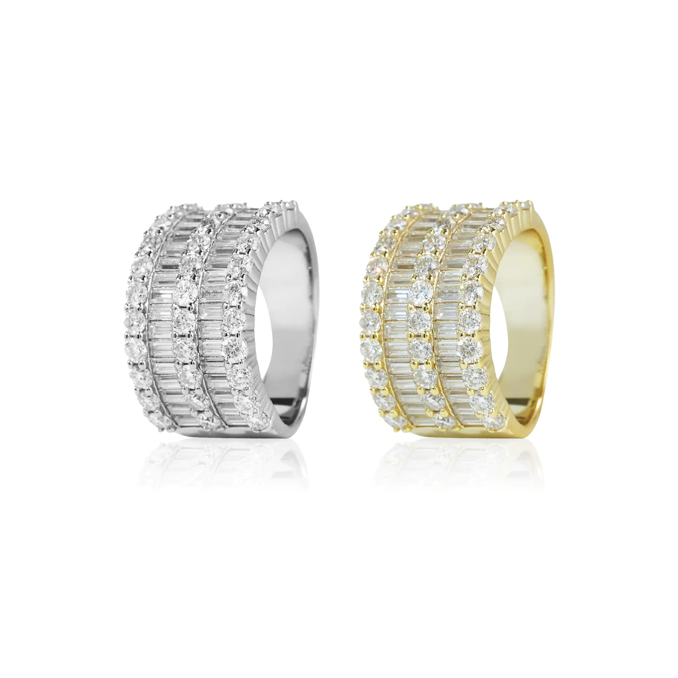 S925 Moissanite Three Rows Baguette Ring