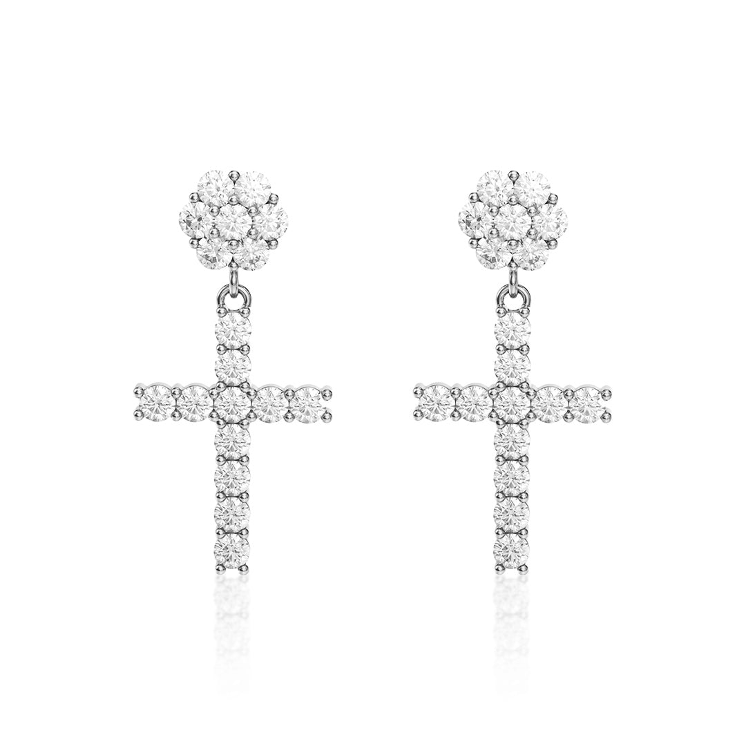 S925 Silver Moissanite Flower Cluster Cross Stud Earrings