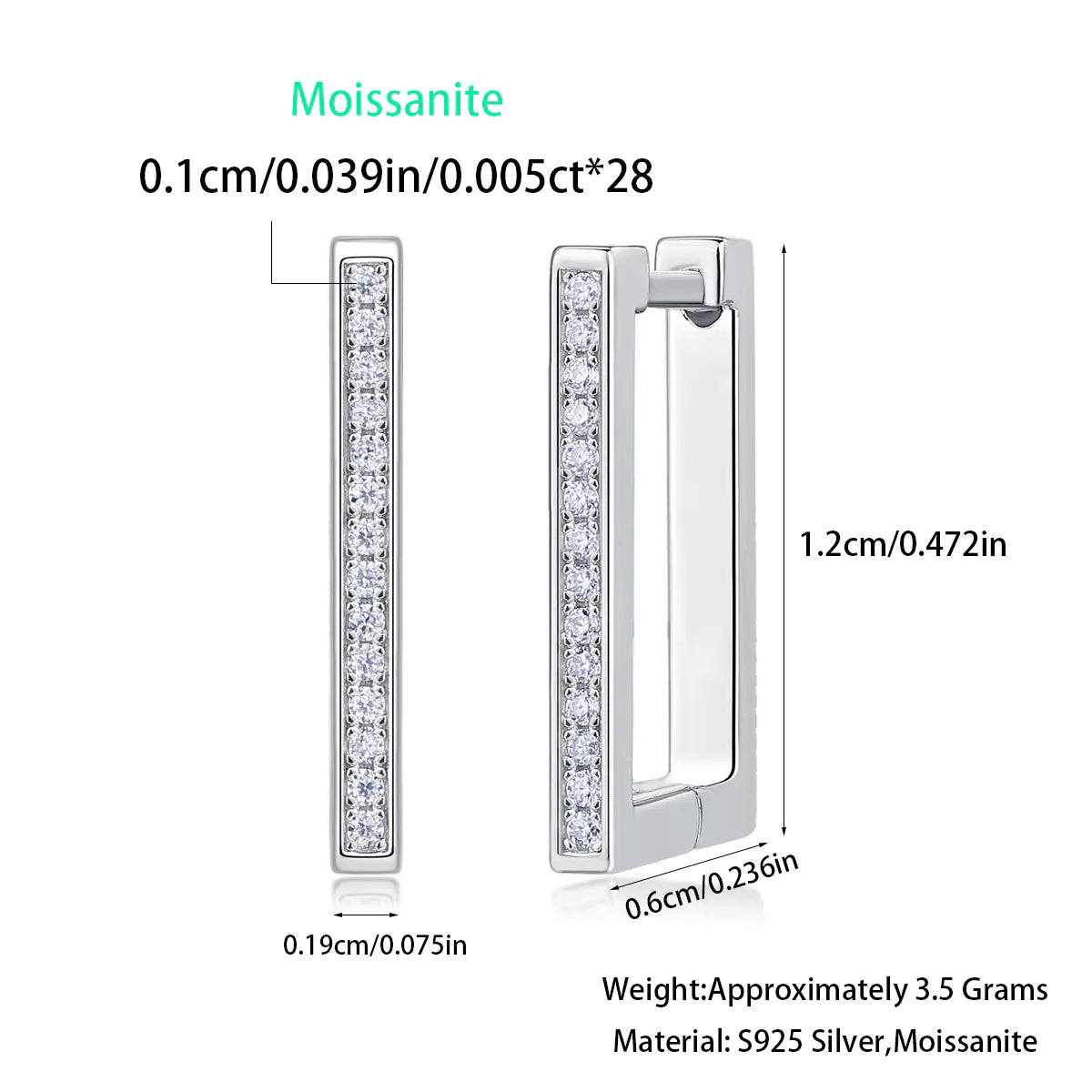 S925 Moissanite Square Shape Earrings