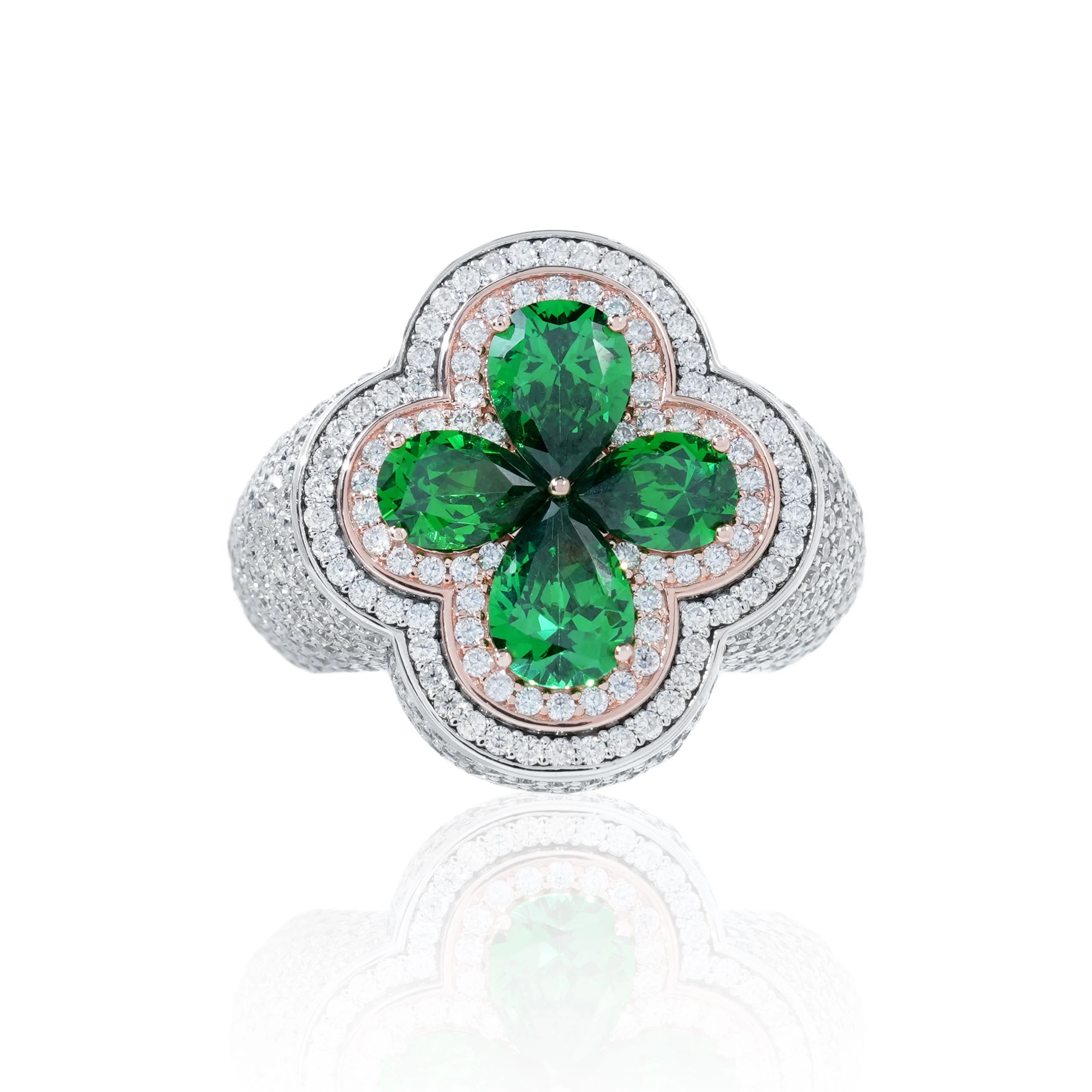 S925 Gemstone Moissanite Four Leaf Clover Ring