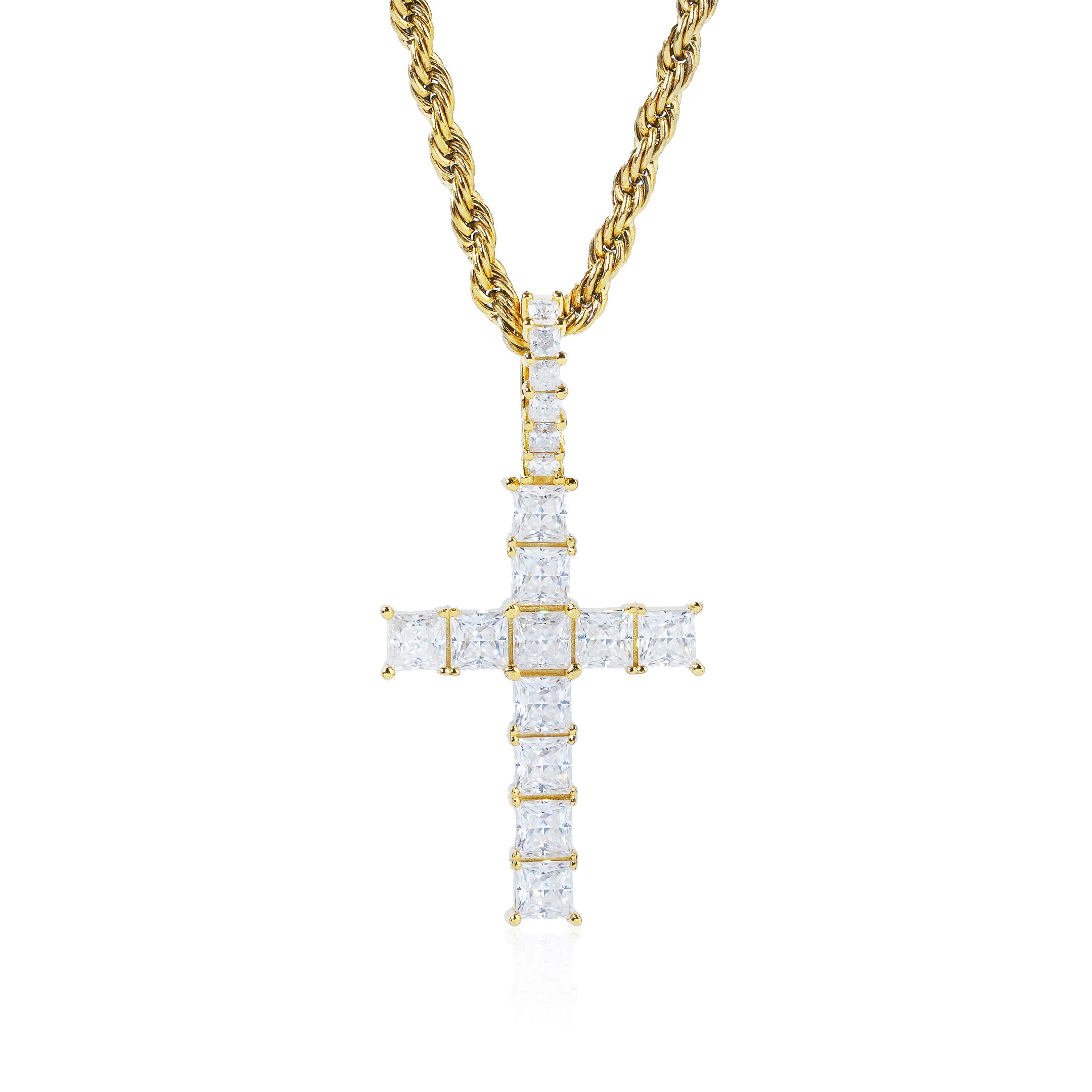 S925 Moissanite Princess Cut Cross Pendant