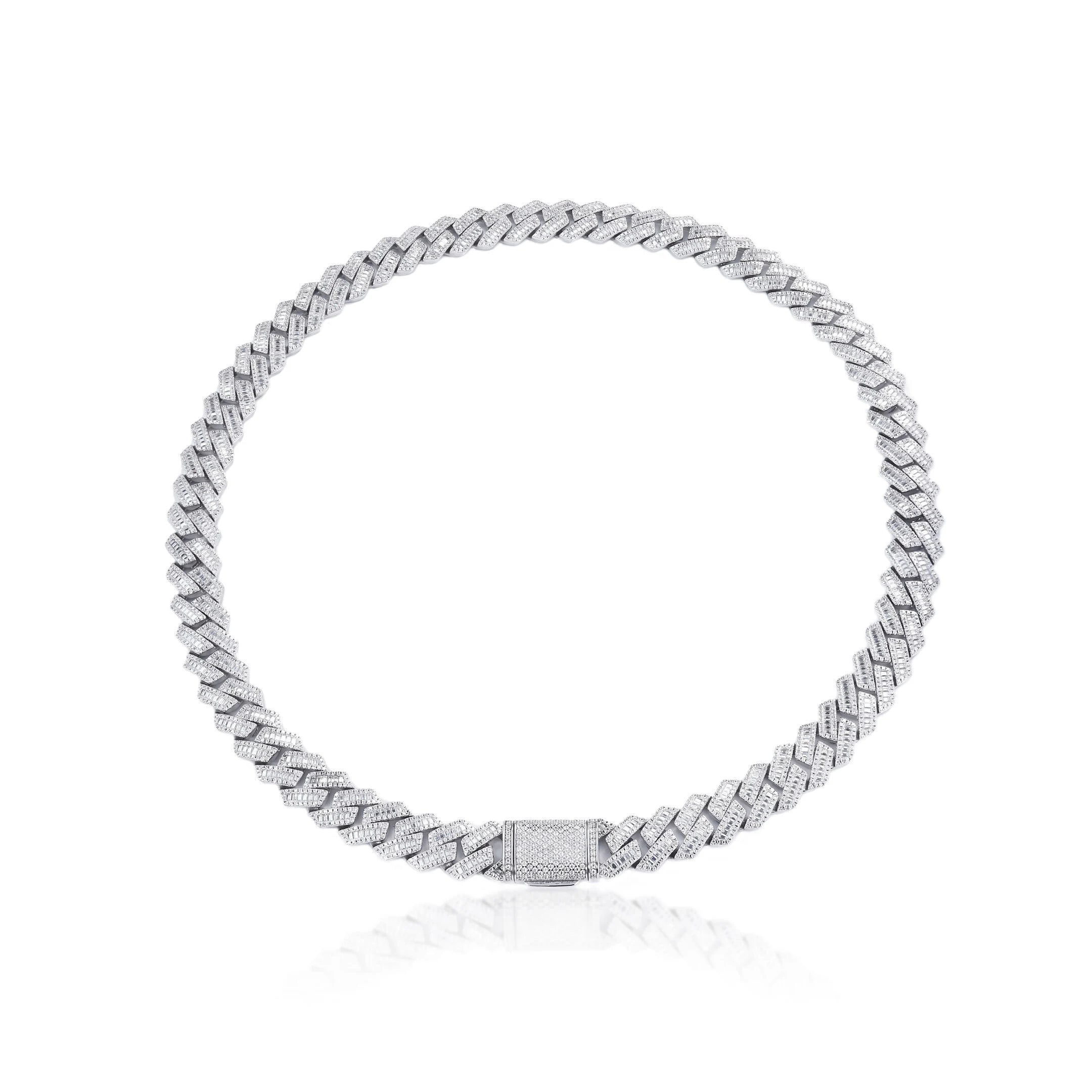 S925 Moissanite Baguette Prong Cuban Chain