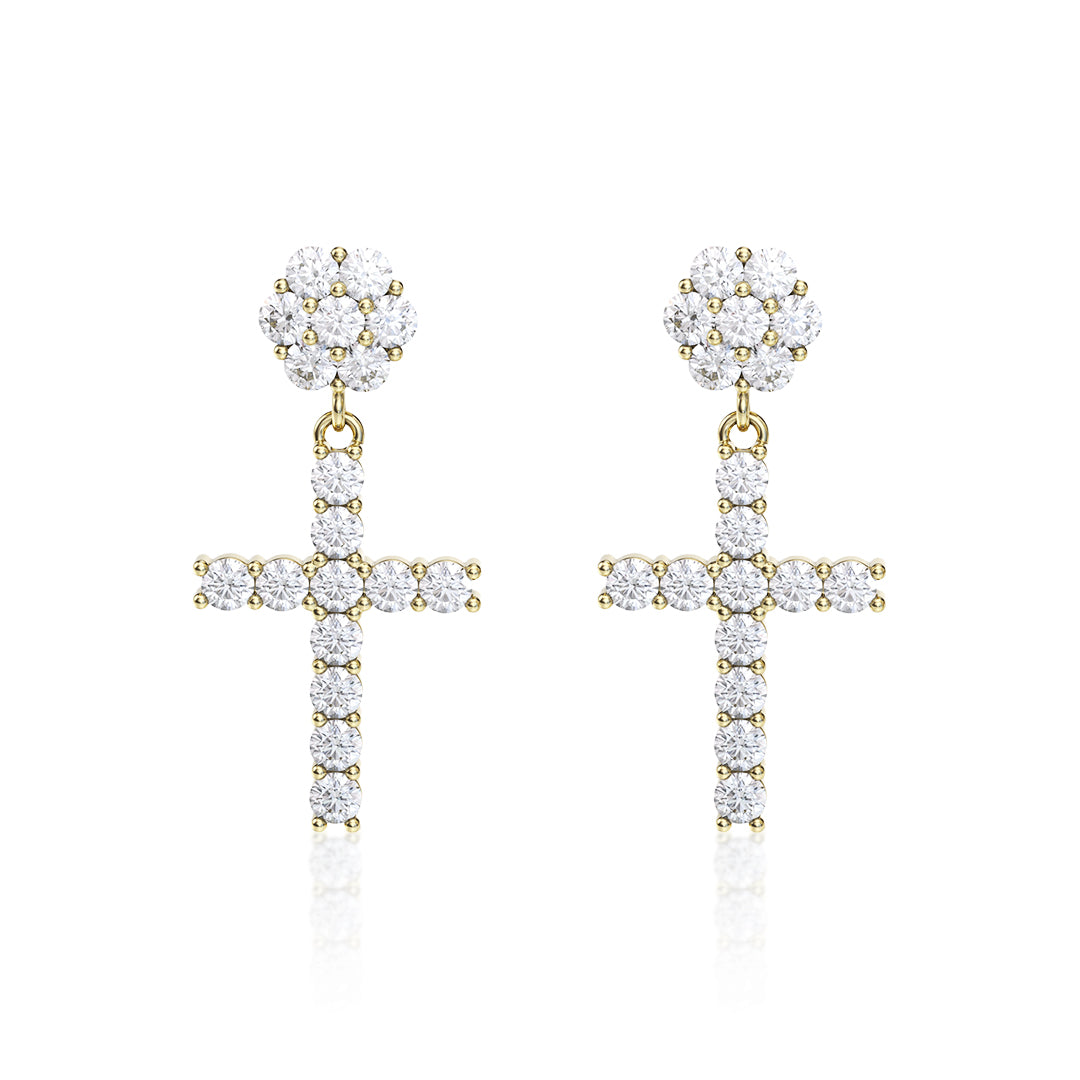 S925 Silver Moissanite Flower Cluster Cross Stud Earrings