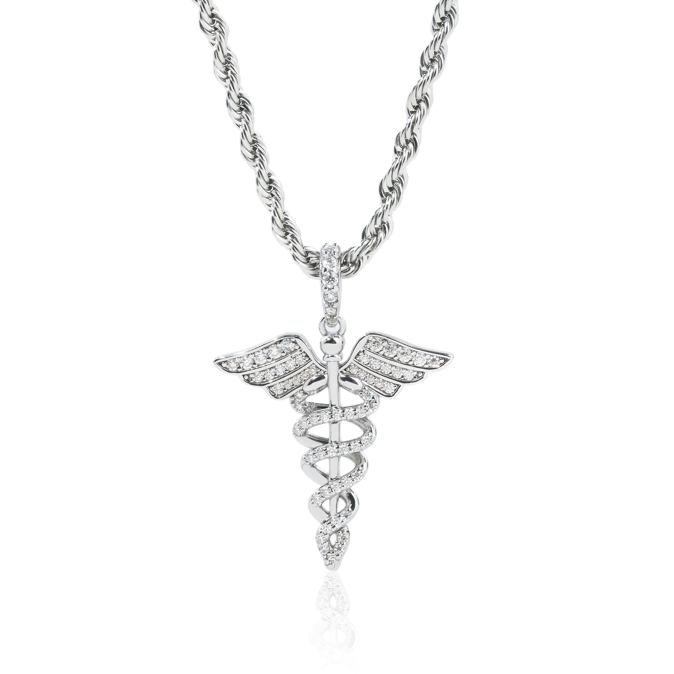 S925 Moissanite Angel Wings Cross Pendant