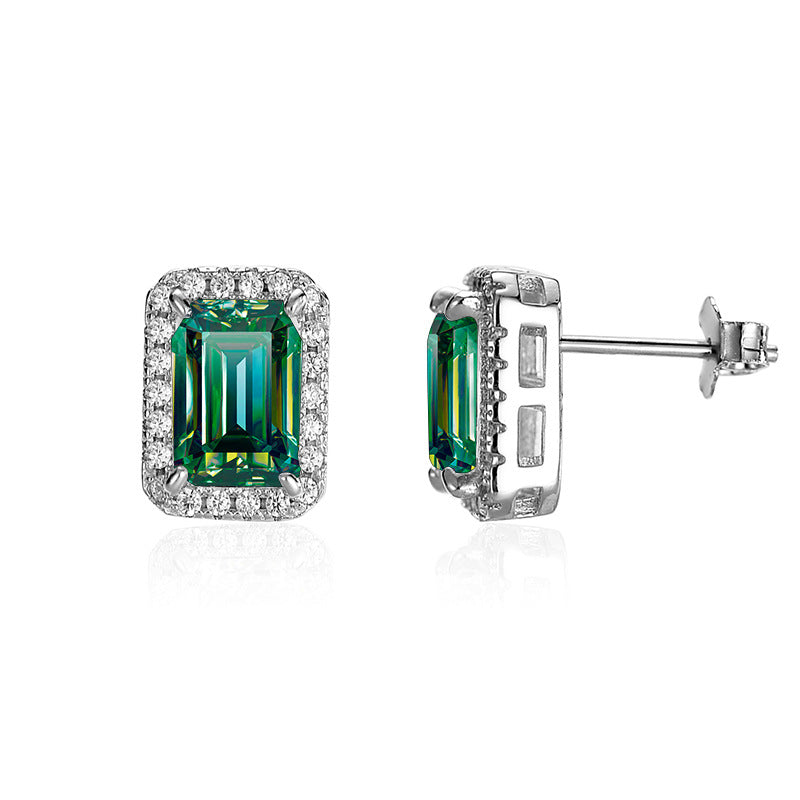 S925 Moissanite Emerald Cut Hola Stud Earrings