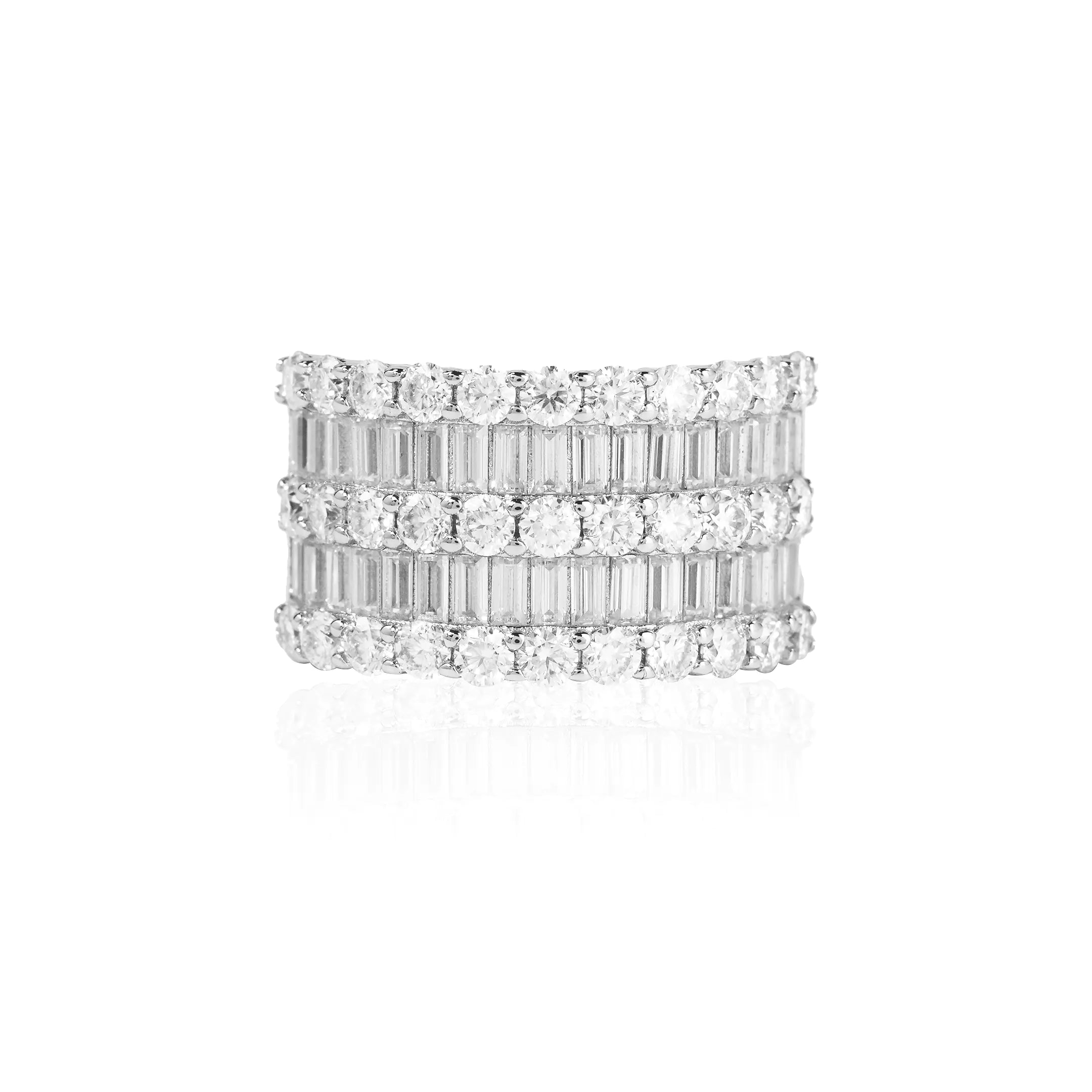 S925 Moissanite Three Rows Baguette Ring