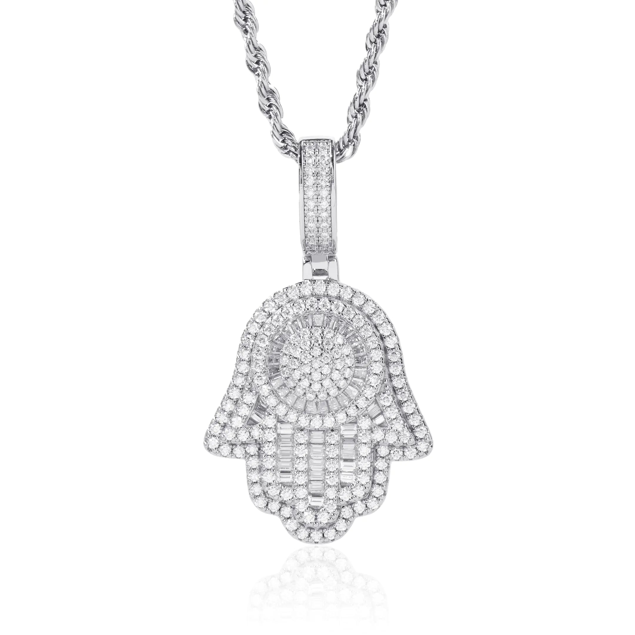 S925 Moissanite Baguette Hamsa Pendant