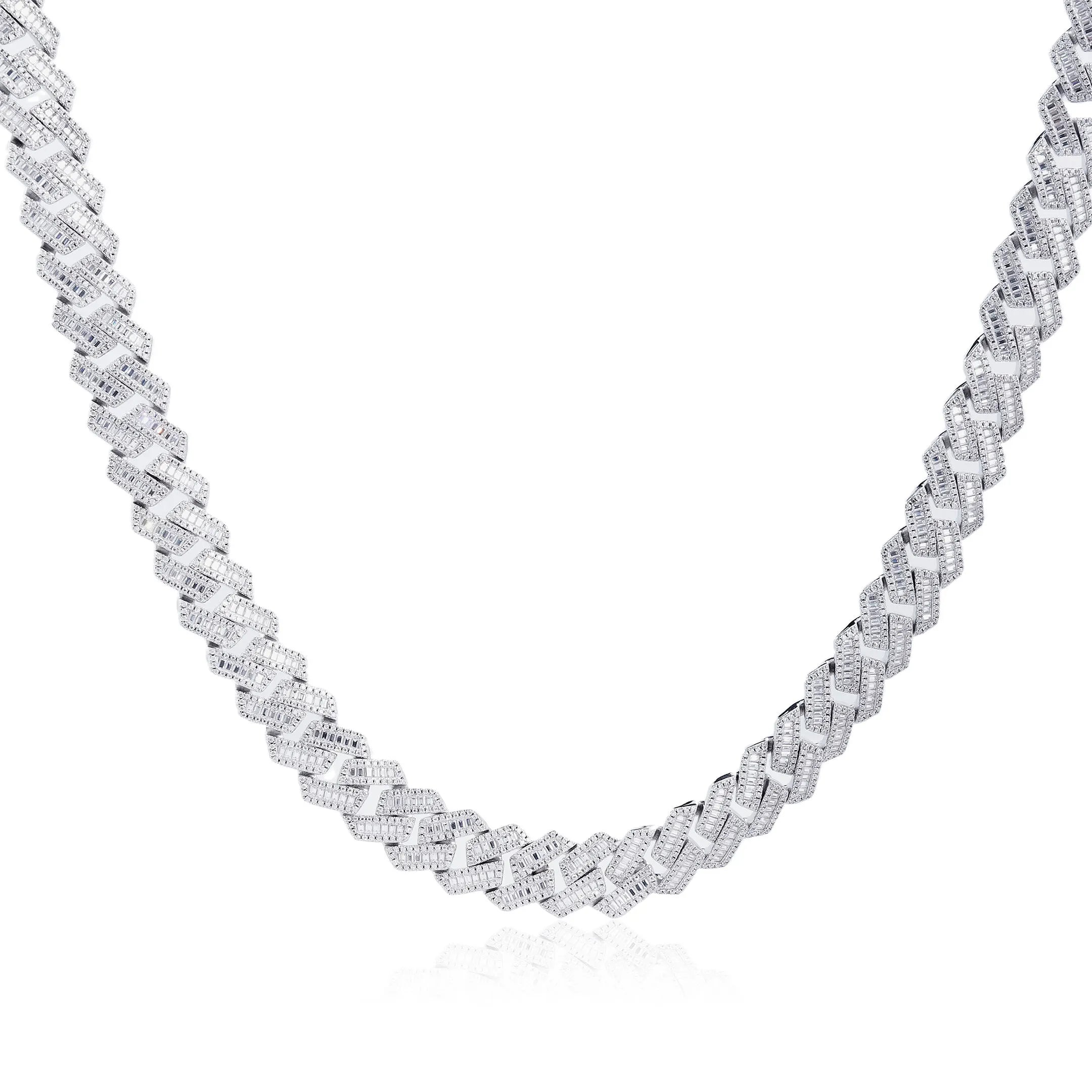 S925 Moissanite Baguette Prong Cuban Chain