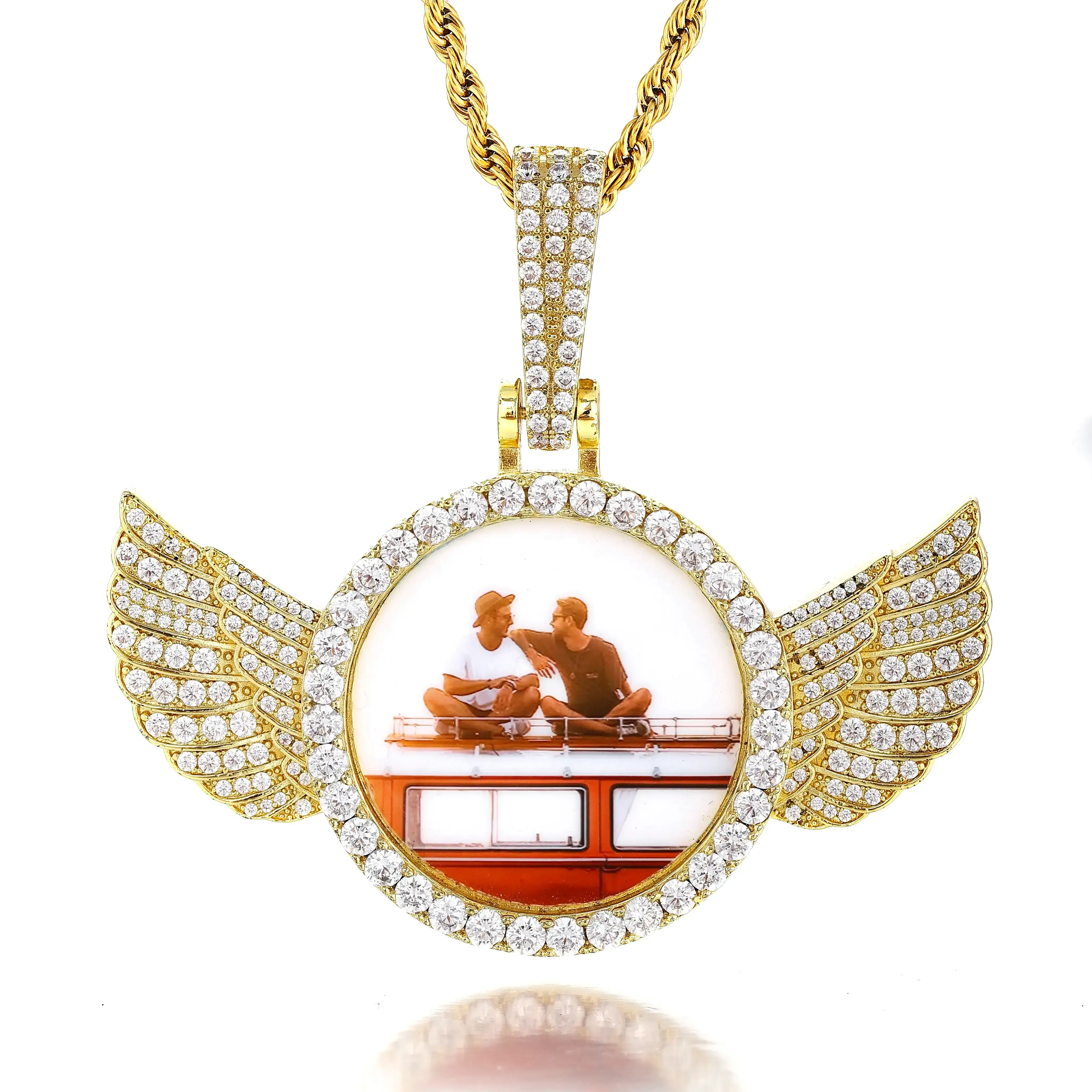 Custom Angel Wing Round Photo Pendants