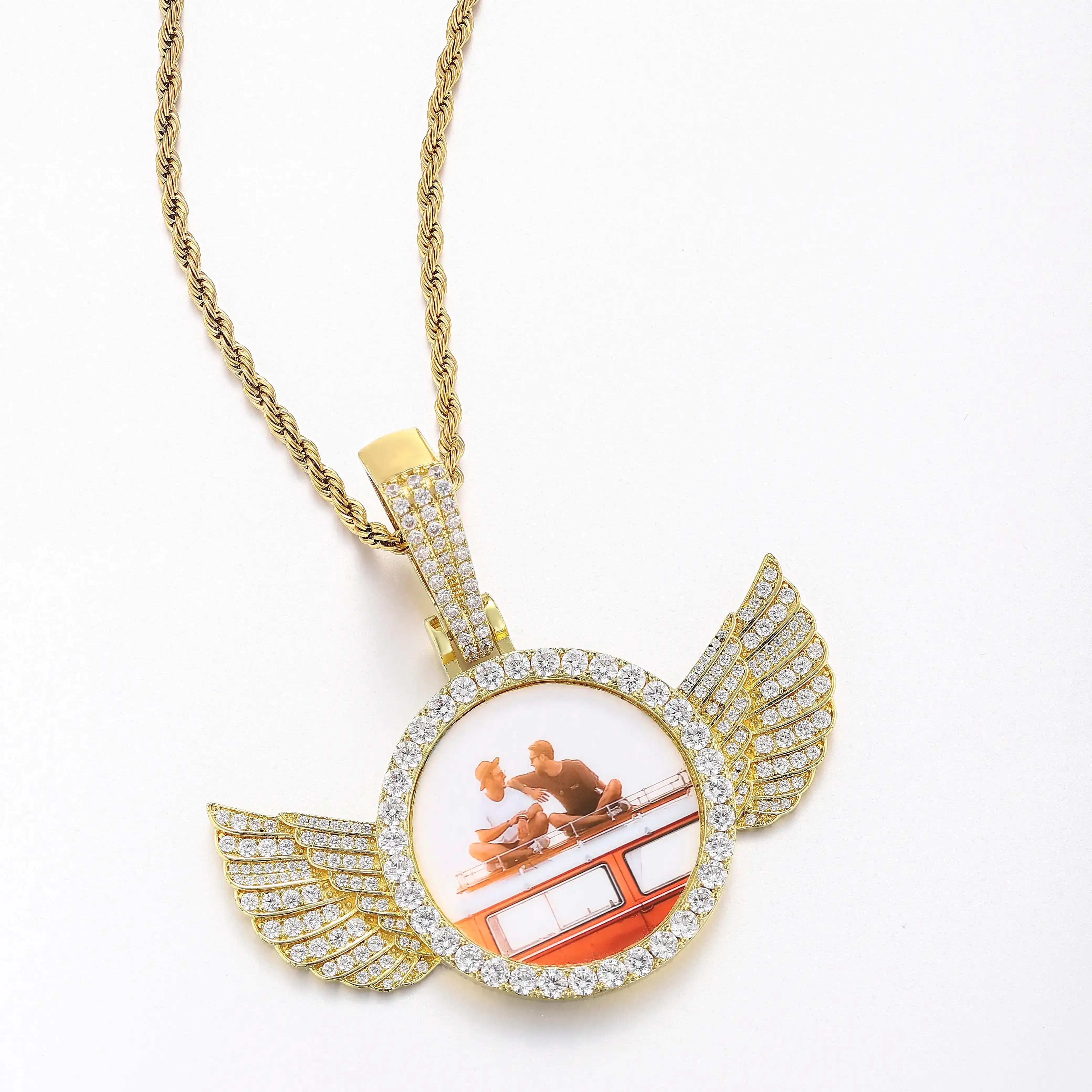 Custom Angel Wing Round Photo Pendants