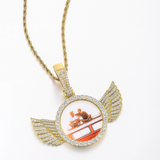 Custom Angel Wing Round Photo Pendants