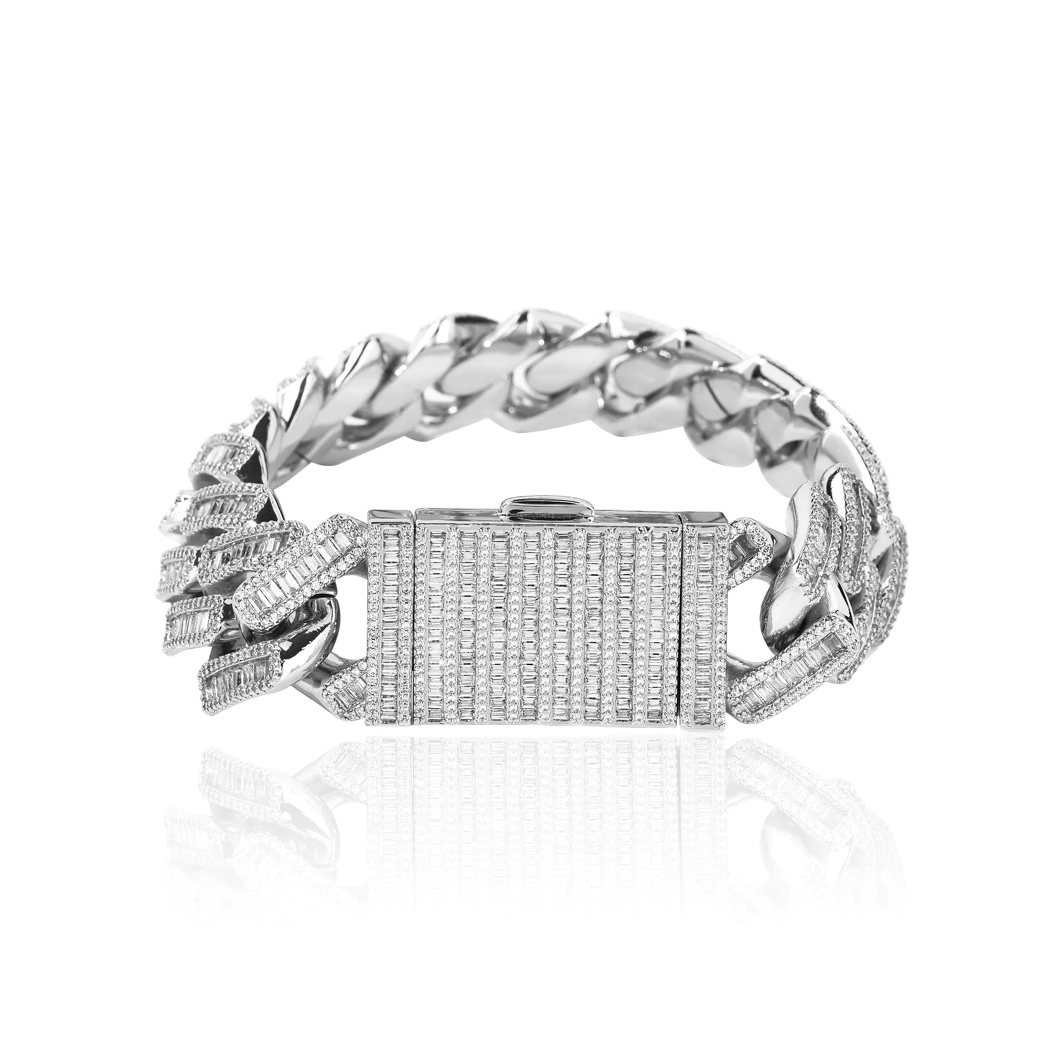 S925 Moissanite 20MM Baguette Prong Cuban Bracelet