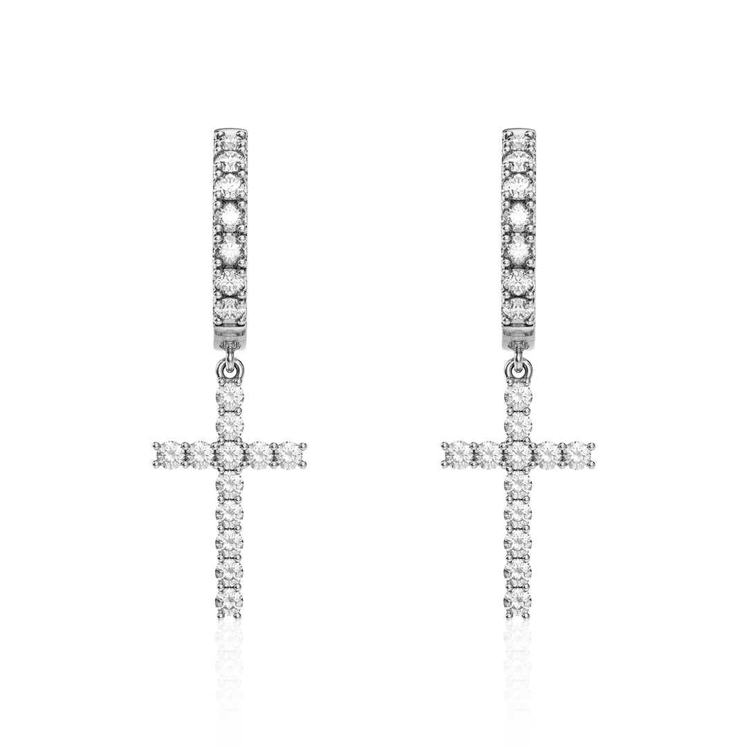 S925 Silver Moissanite Cross Hoop Earrings