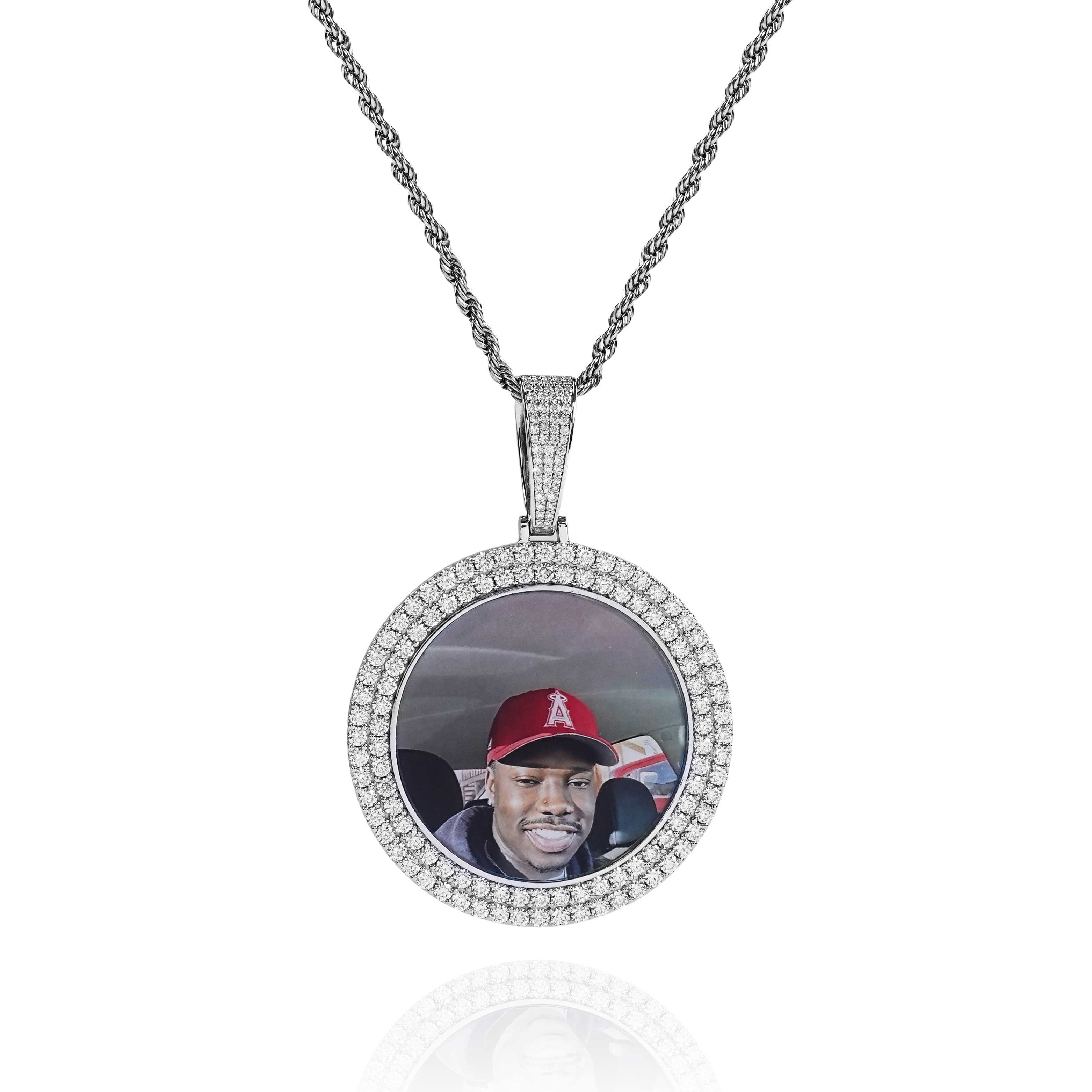 Custom 50MM Two Row Moissanite Round Photo Pendant