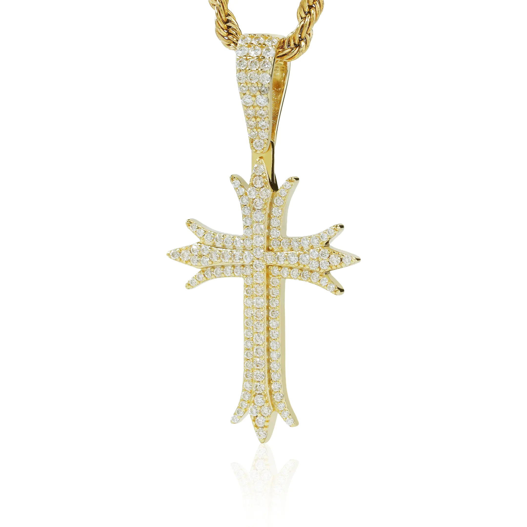 S925 Moissanite Deco Three Row Cross Pendant