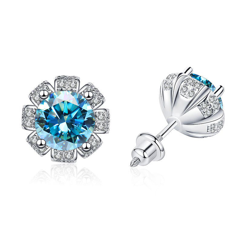 S925 Moissanite Flower Stud Earrings