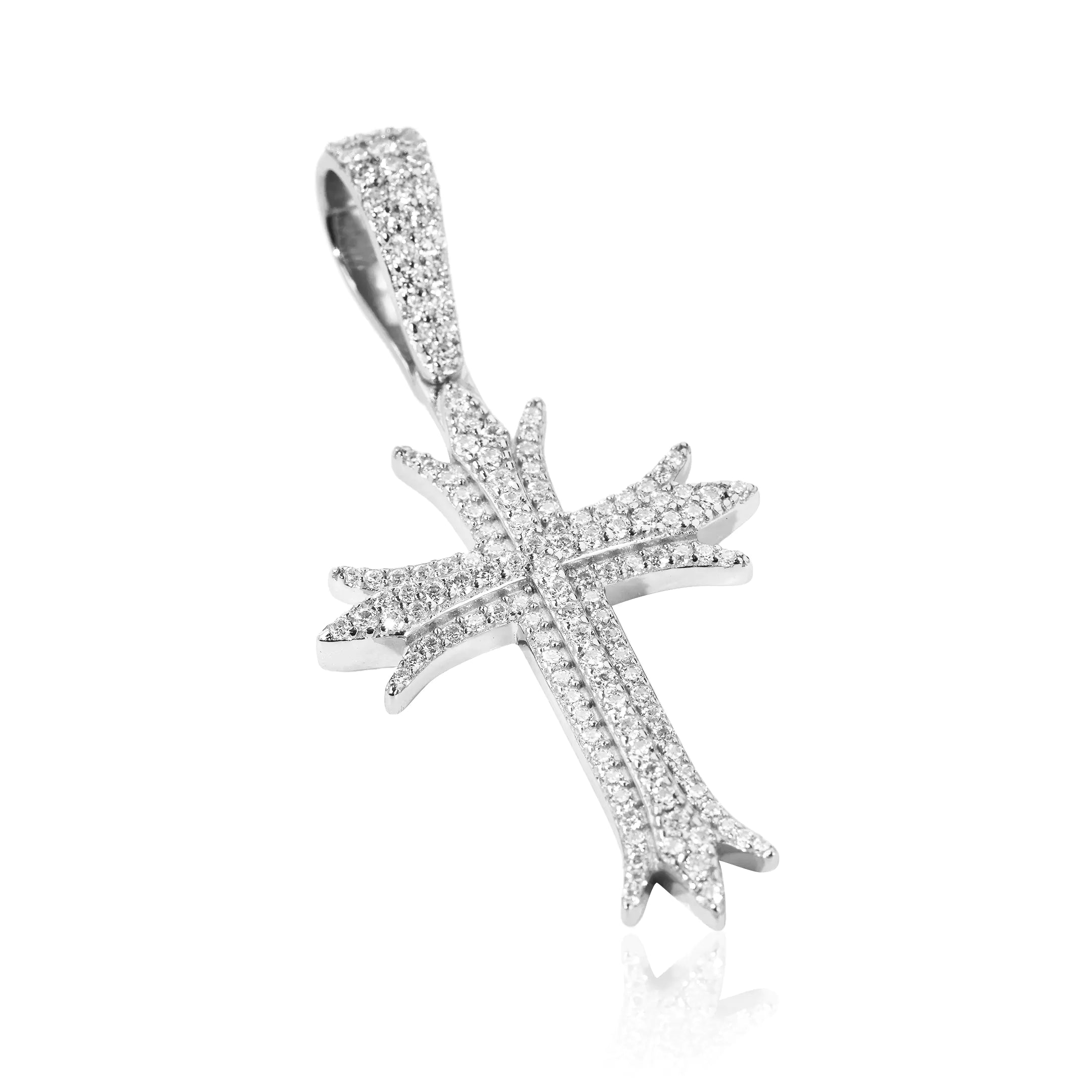 S925 Moissanite Deco Three Row Cross Pendant