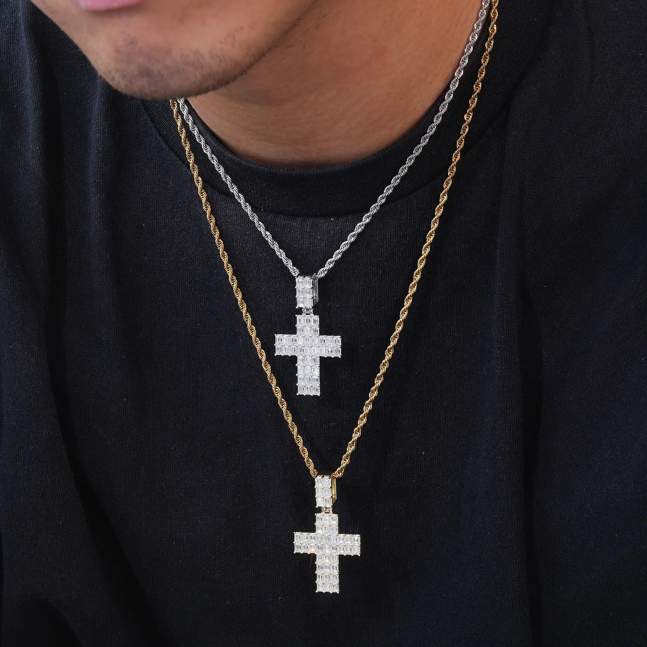 S925 Moissanite Baguette Cross Pendant