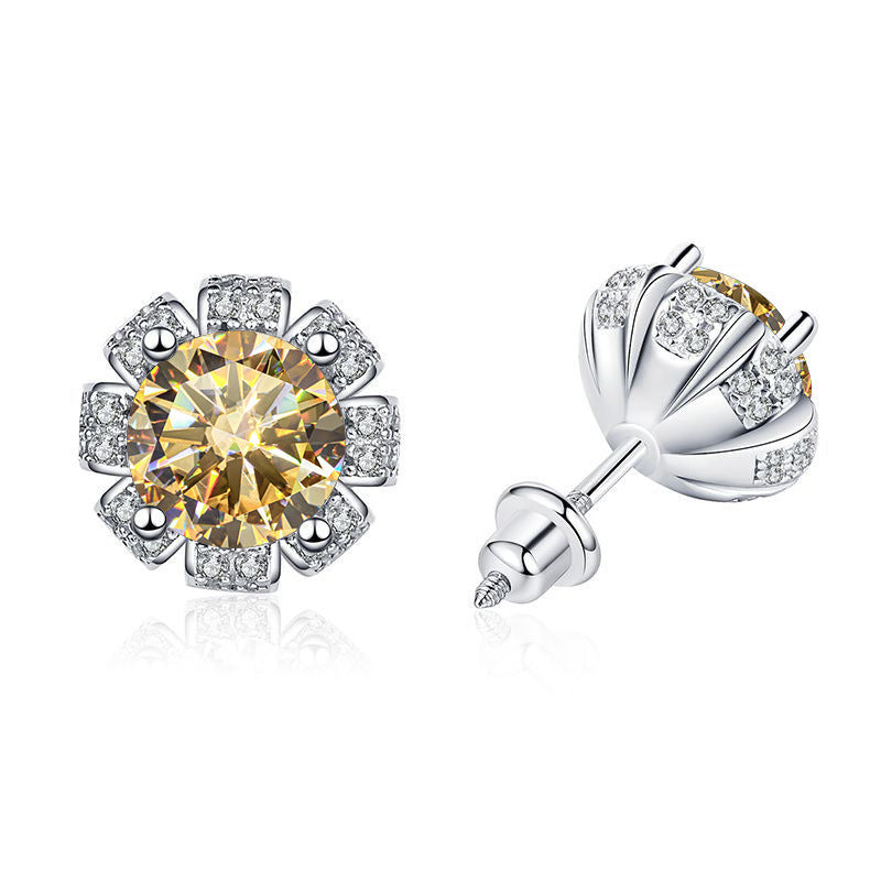 S925 Moissanite Flower Stud Earrings