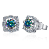 S925 Moissanite Round Cut Square Stud Earrings