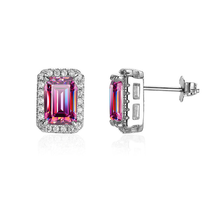 S925 Moissanite Emerald Cut Hola Stud Earrings