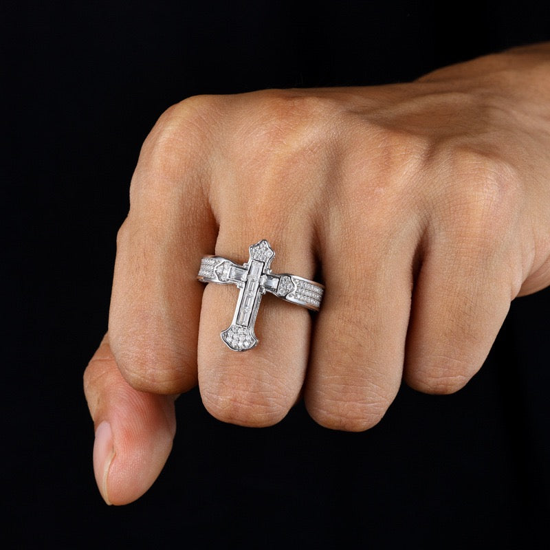 S925 Moissanite Orthodox Cross Ring