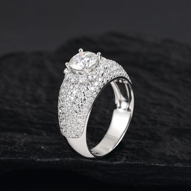 S925 Moissanite Solitaire Halo Band Ring