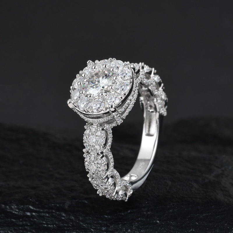 S925 Moissanite Solitaire Halo Ring