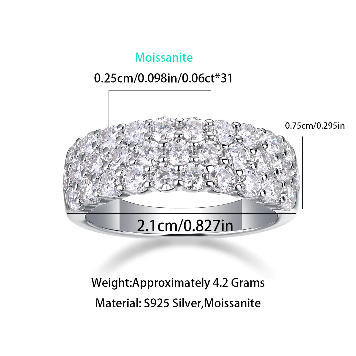 Moissanite Tri-Row Band Ring