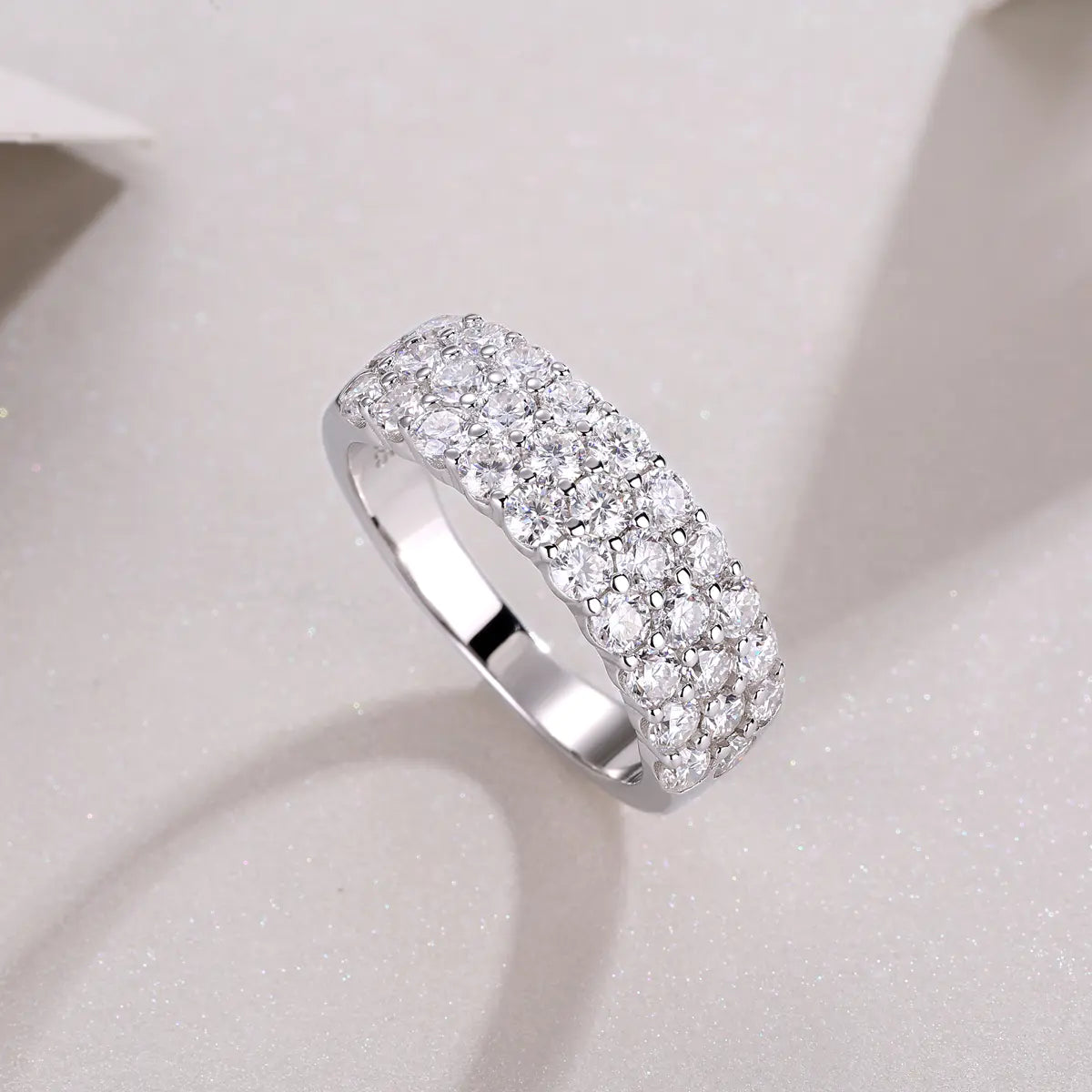 Moissanite Tri-Row Band Ring