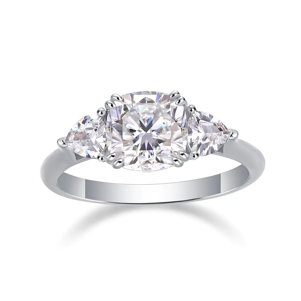 Moissanite Cushion Cut Three-Stone Engagement Ring