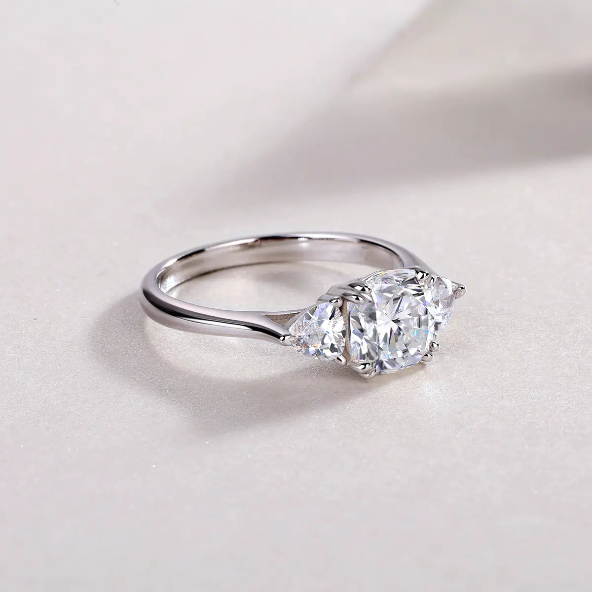 Moissanite Cushion Cut Three-Stone Engagement Ring