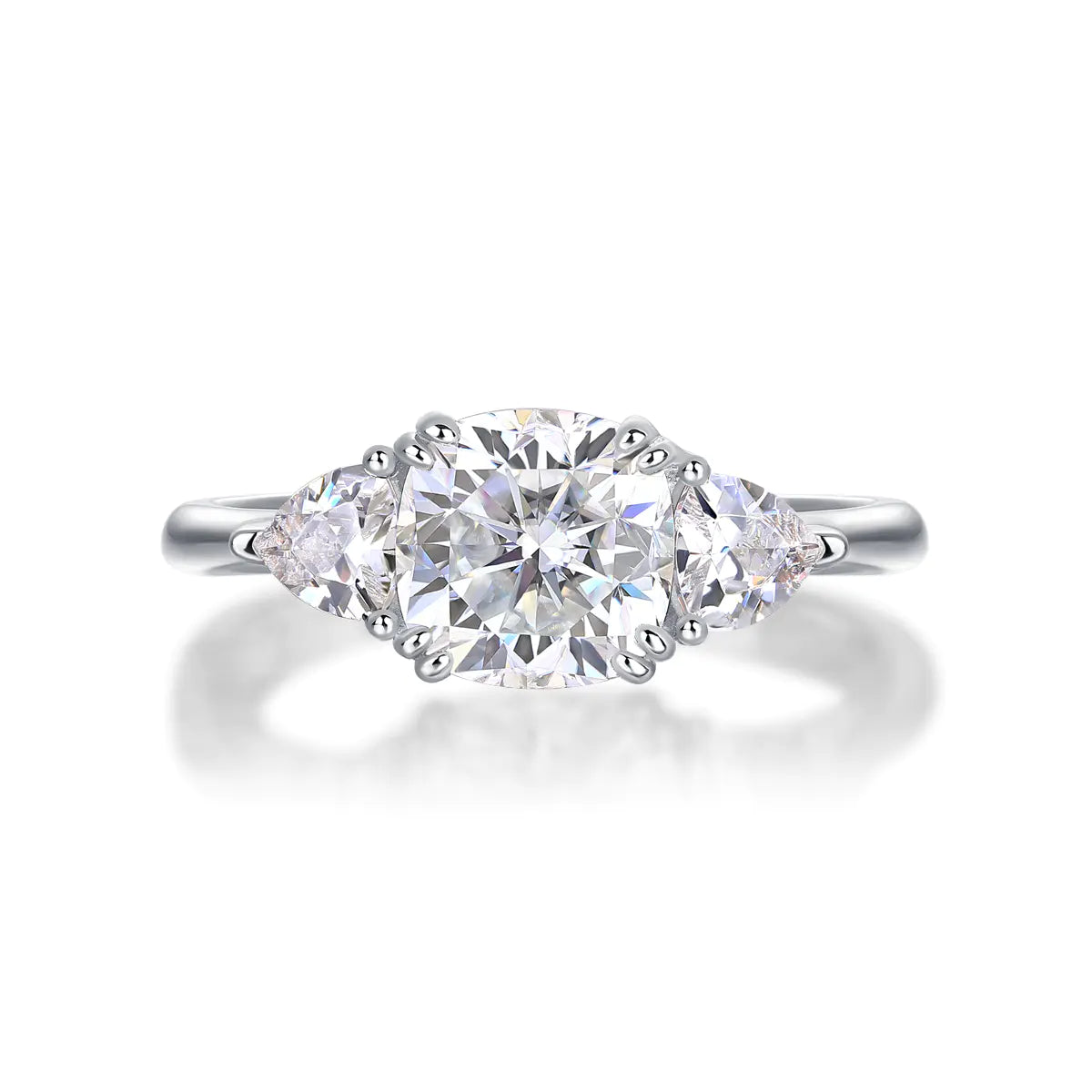 Moissanite Cushion Cut Three-Stone Engagement Ring