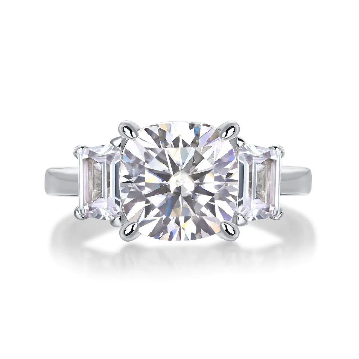 Moissanite Square Cushion Three-Stone Engagement Ring