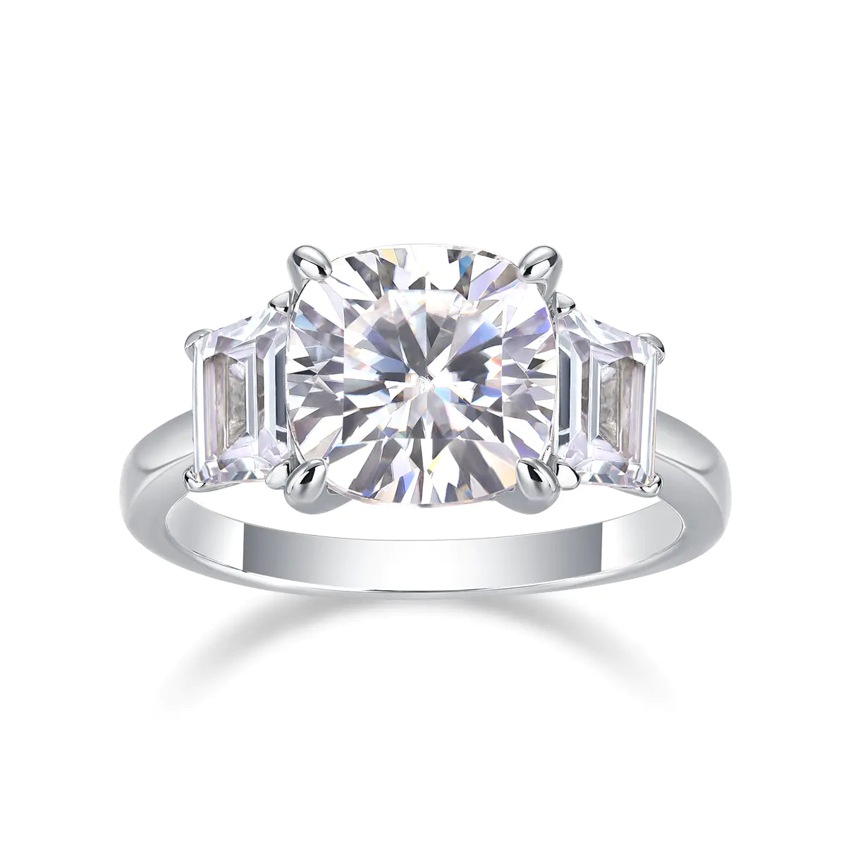 Moissanite Square Cushion Three-Stone Engagement Ring