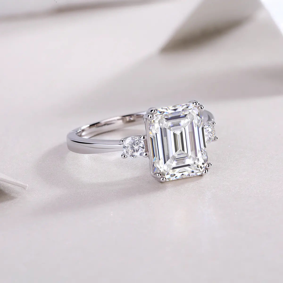 Moissanite Octagon Cut Three-Stone Engagement Ring