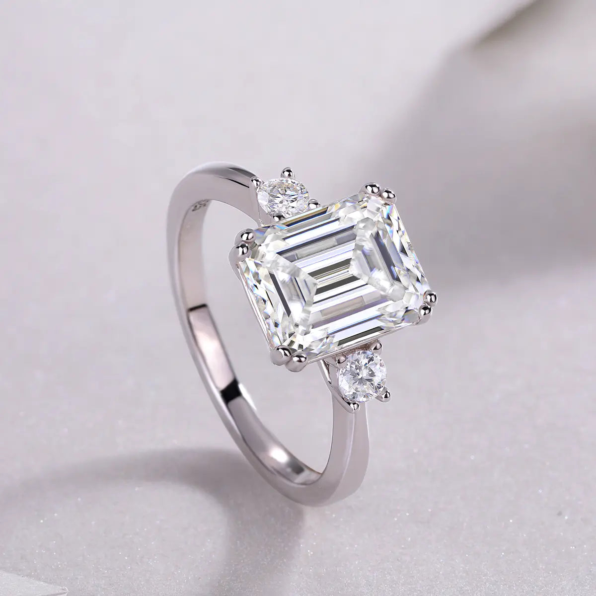 Moissanite Octagon Cut Three-Stone Engagement Ring