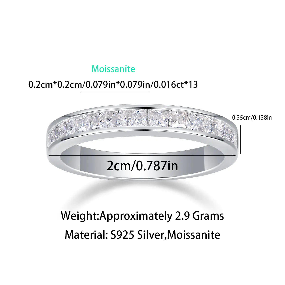 S925 Moissanite Princess Cut Eternity Ring