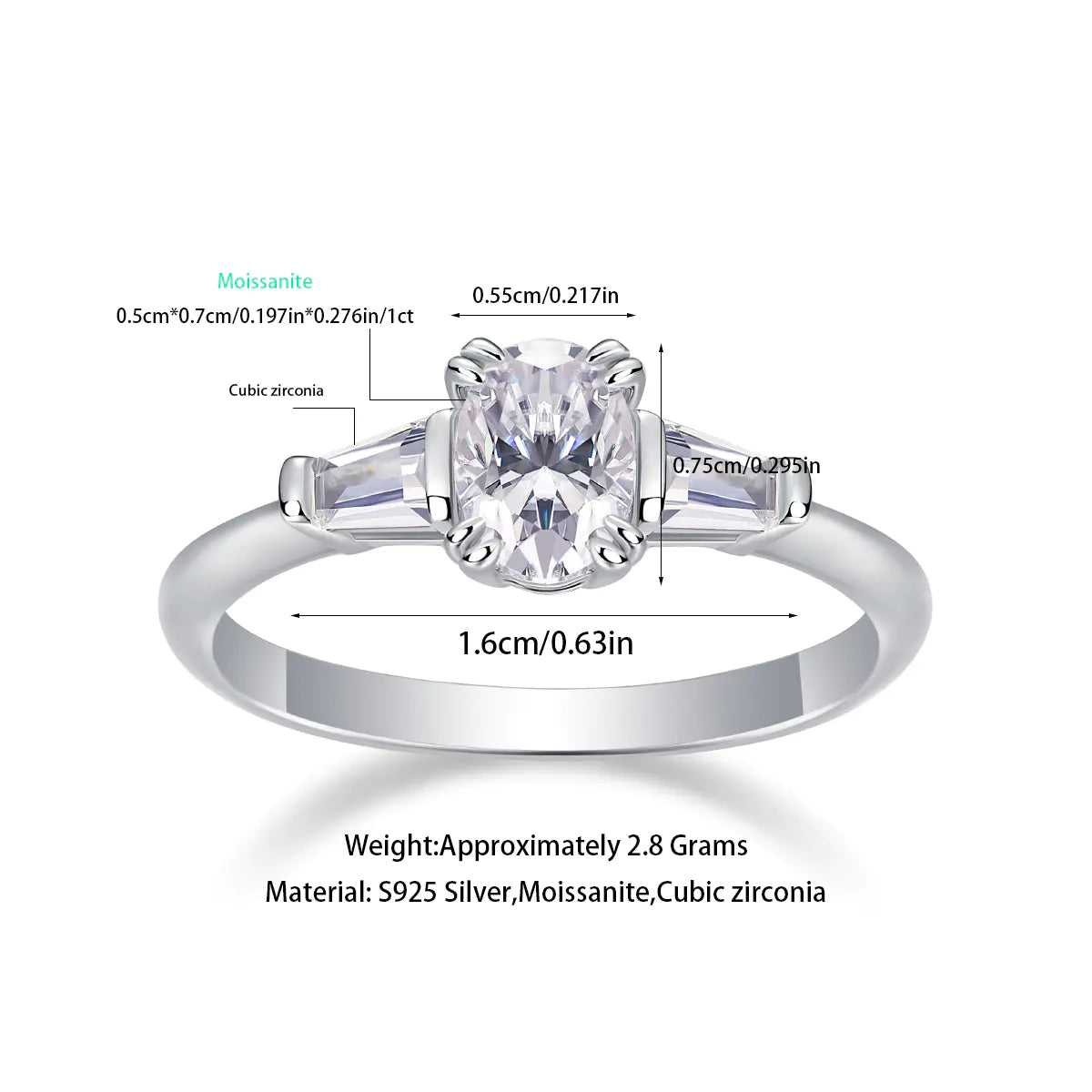 Moissanite Oval Cut Three-Stone Engagement Ring