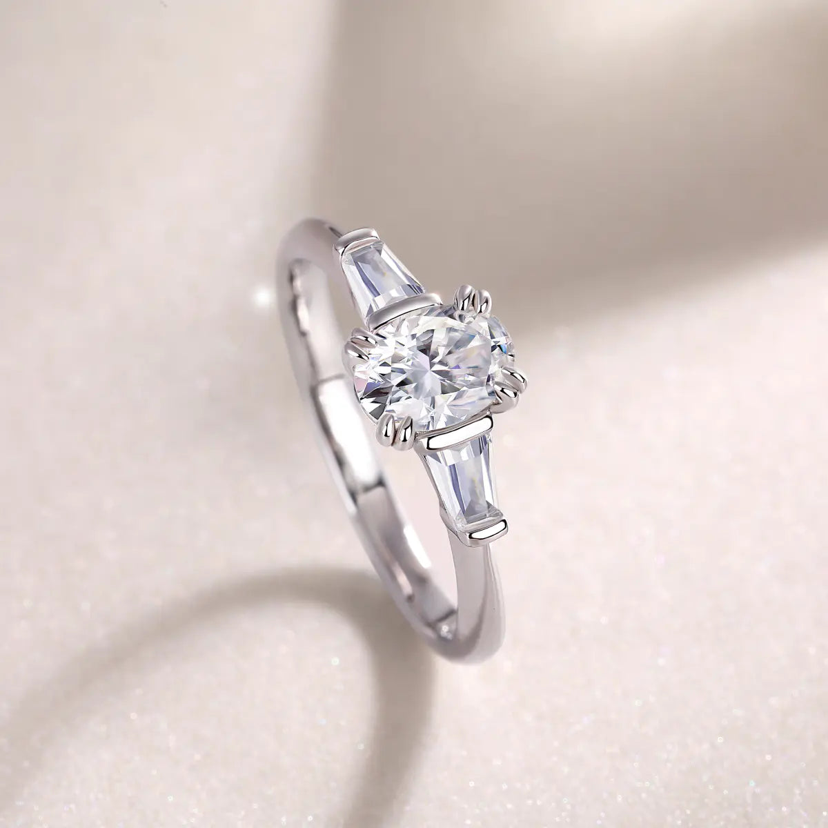 Moissanite Oval Cut Three-Stone Engagement Ring