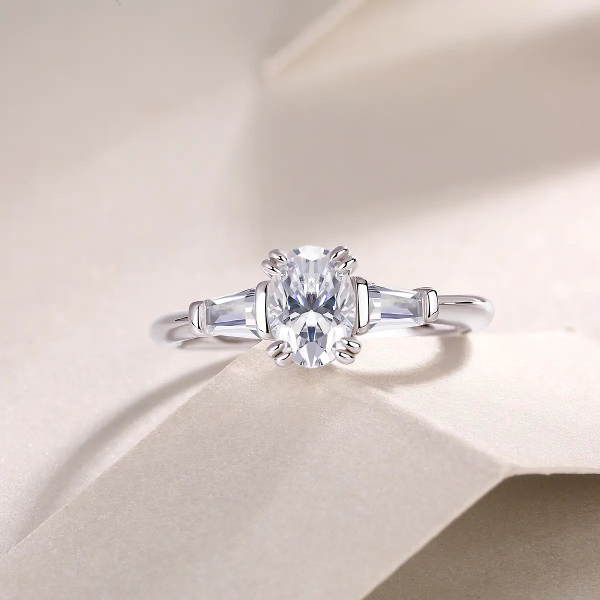 Moissanite Oval Cut Three-Stone Engagement Ring