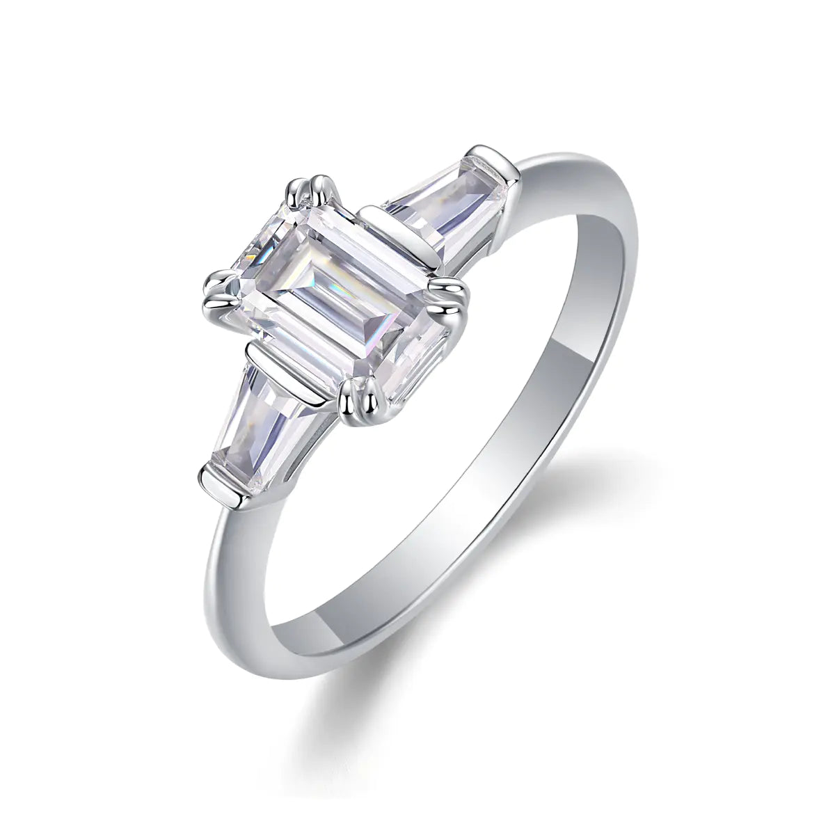 Moissanite Emerald Cut Three-Stone Engagement Ring