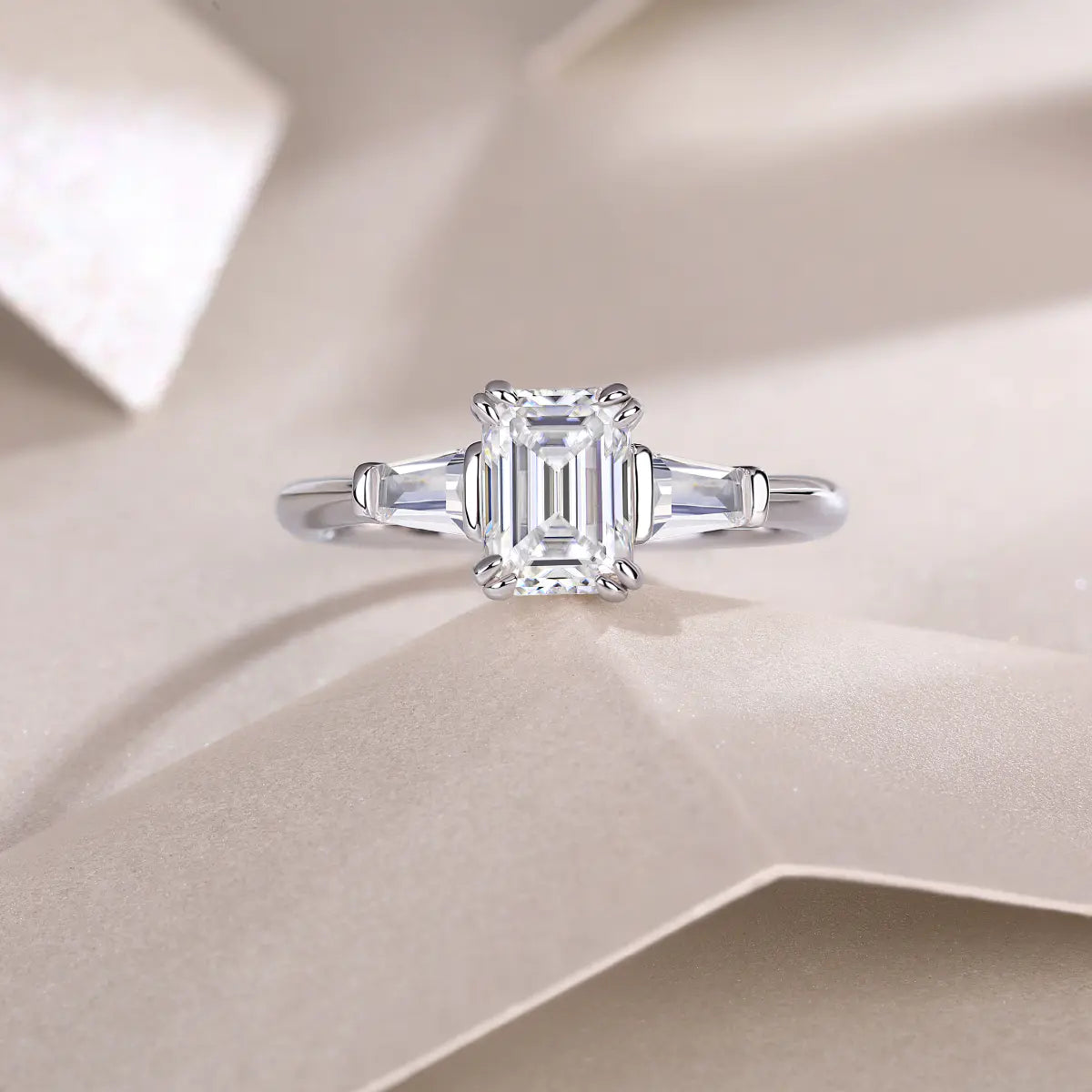 Moissanite Emerald Cut Three-Stone Engagement Ring