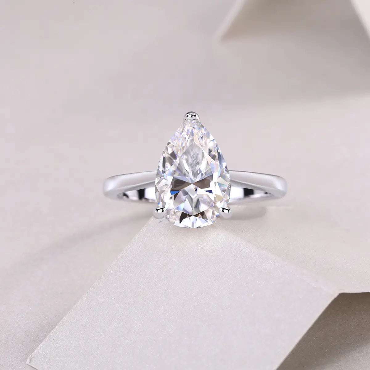 Moissanite Pear Cut Solitaire Engagement Ring