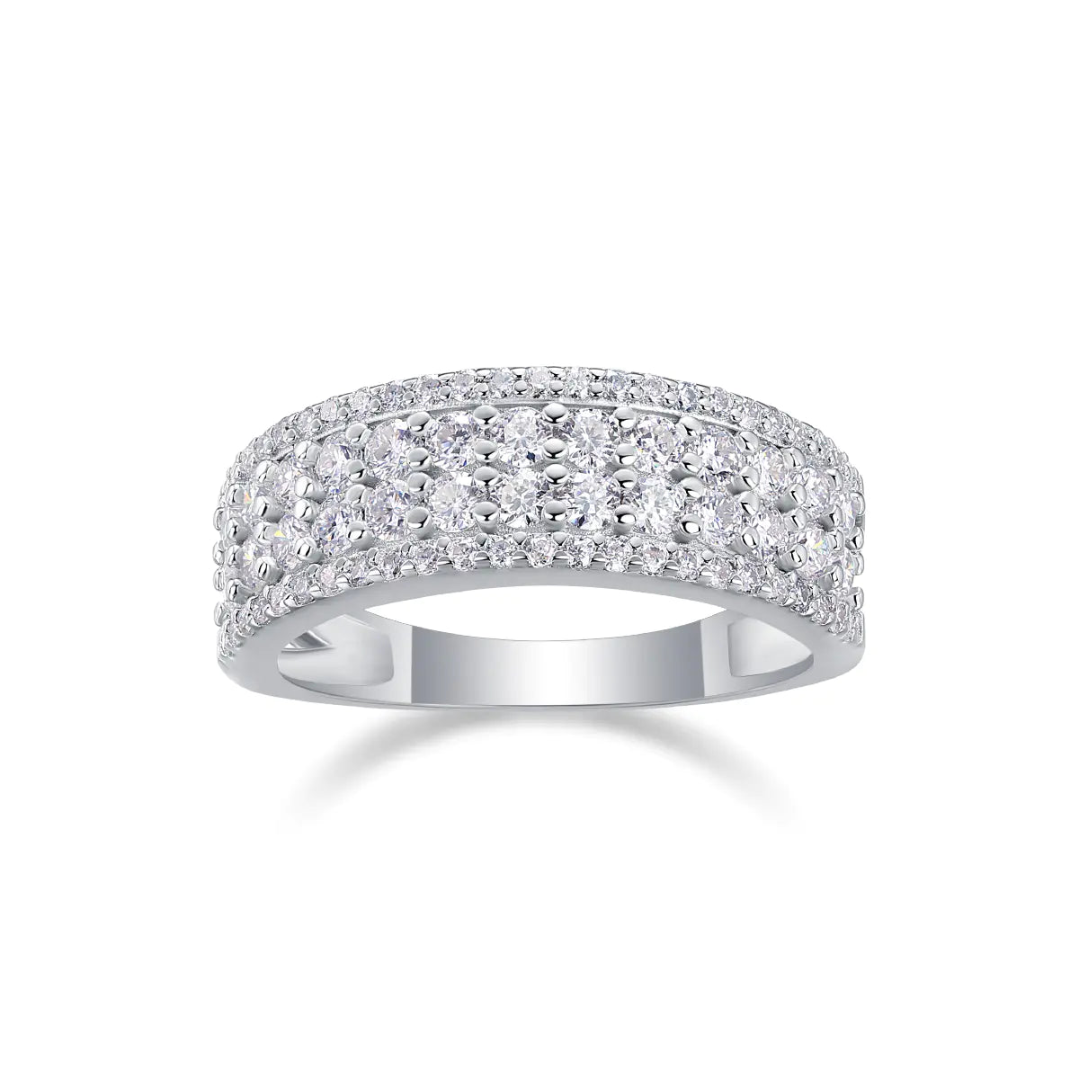 S925 Moissanite Round Cut Four Row Band Ring