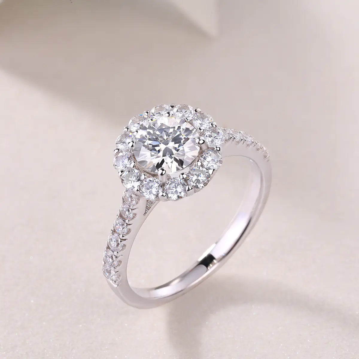 Moissanite Solitaire Halo Engagement Ring