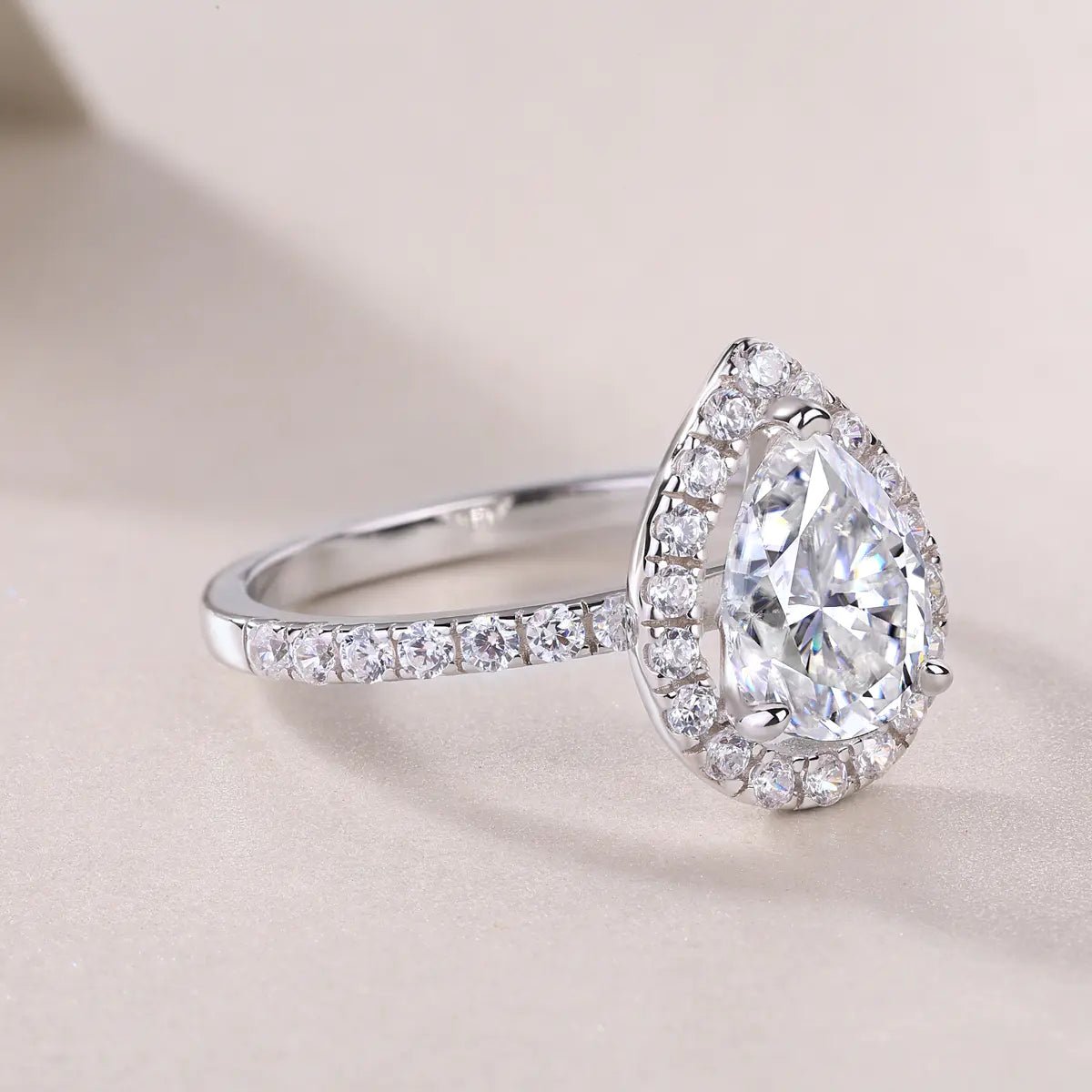 Moissanite Pear Cut Halo Engagement Ring