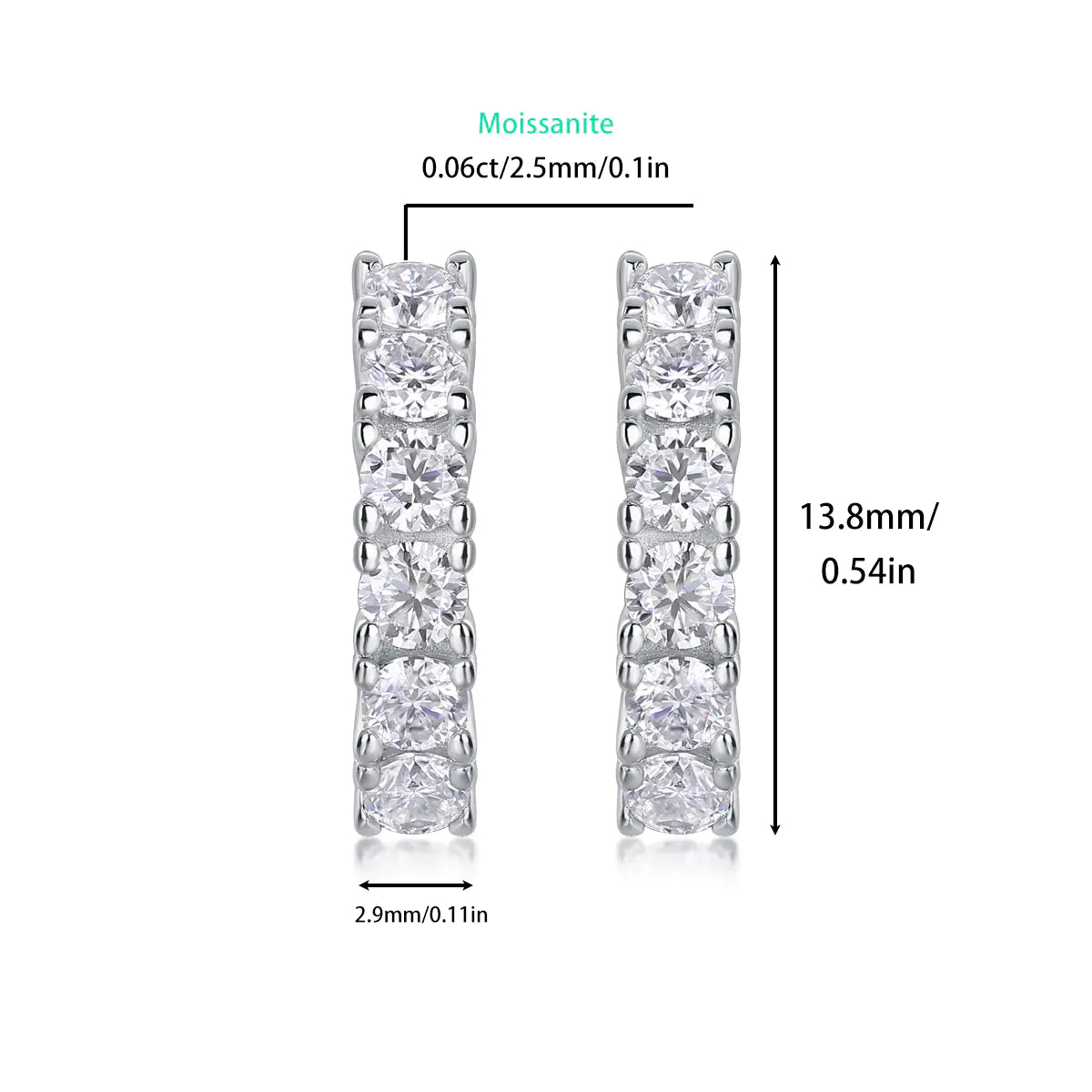 S925 Moissanite Single Row Hoop Earrings