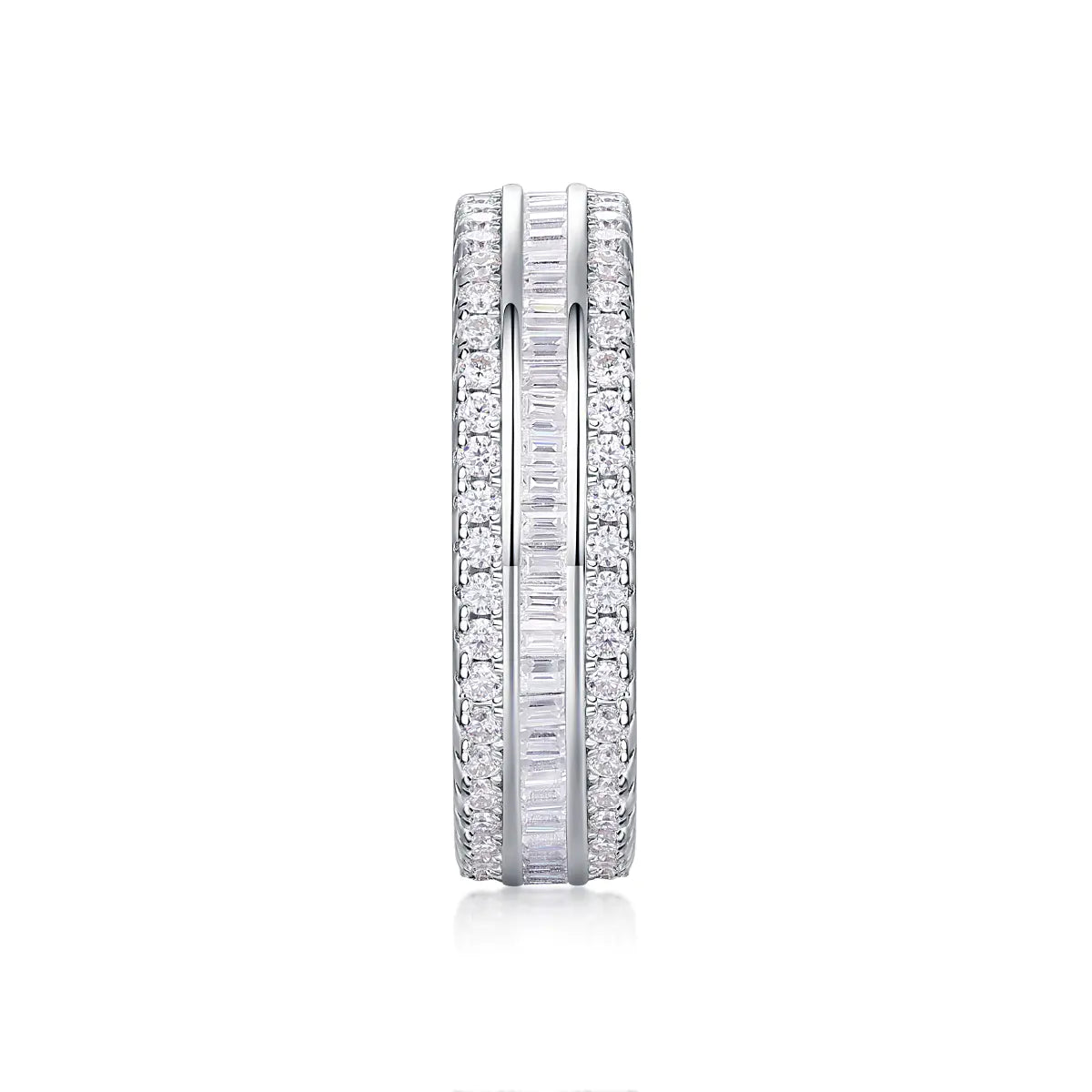 S925 Moissanite Baguette Cut Three Row Ring