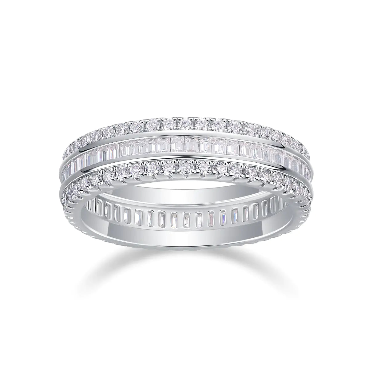 S925 Moissanite Baguette Cut Three Row Ring